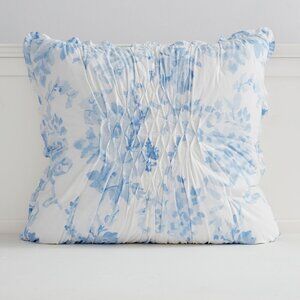 LoveShackFancy Blue Garden Floral Damask Smocked Euro Pillow Sham Cover NEW